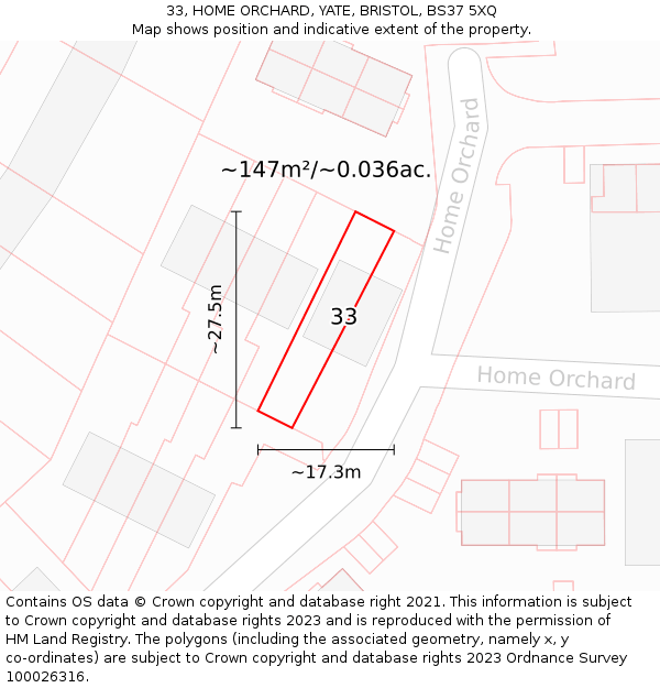 33, HOME ORCHARD, YATE, BRISTOL, BS37 5XQ: Plot and title map