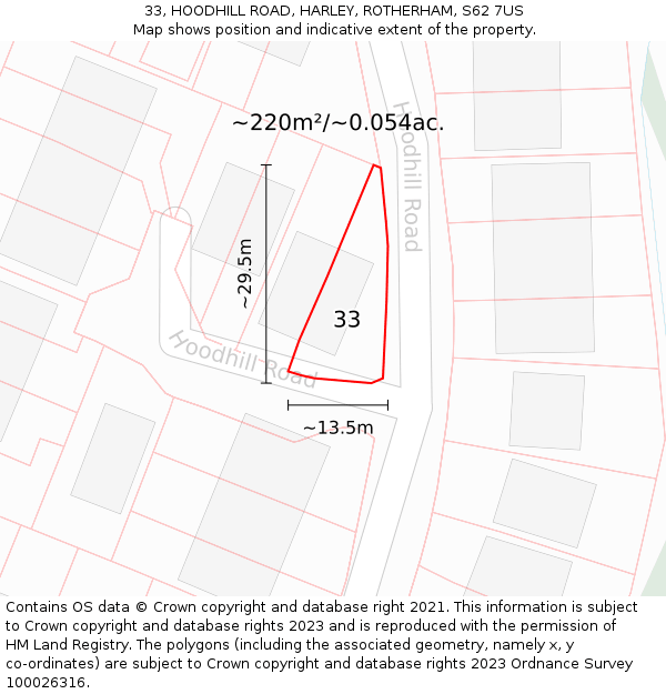33, HOODHILL ROAD, HARLEY, ROTHERHAM, S62 7US: Plot and title map