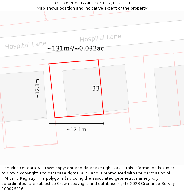 33, HOSPITAL LANE, BOSTON, PE21 9EE: Plot and title map
