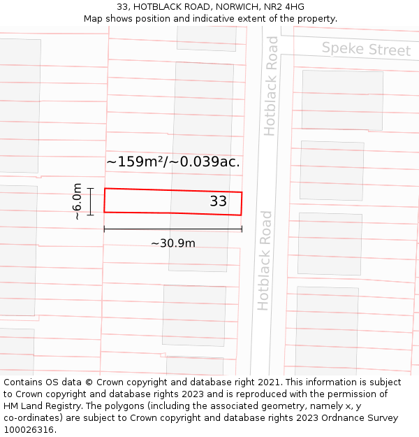 33, HOTBLACK ROAD, NORWICH, NR2 4HG: Plot and title map