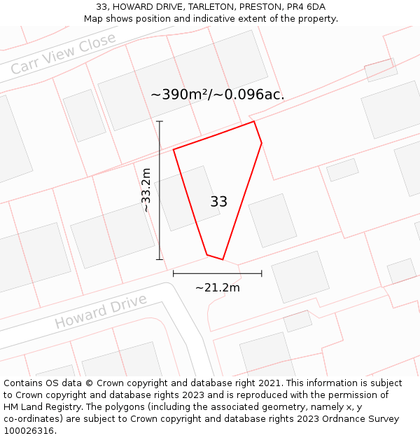 33, HOWARD DRIVE, TARLETON, PRESTON, PR4 6DA: Plot and title map