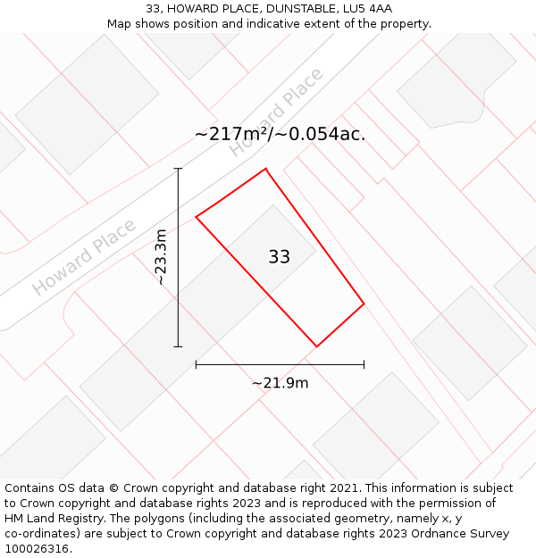 33, HOWARD PLACE, DUNSTABLE, LU5 4AA: Plot and title map