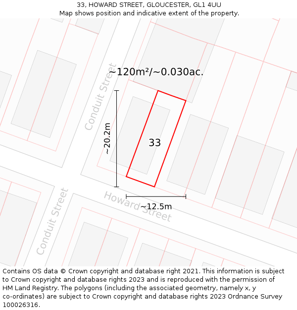 33, HOWARD STREET, GLOUCESTER, GL1 4UU: Plot and title map