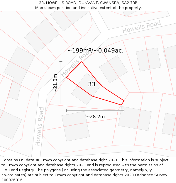 33, HOWELLS ROAD, DUNVANT, SWANSEA, SA2 7RR: Plot and title map