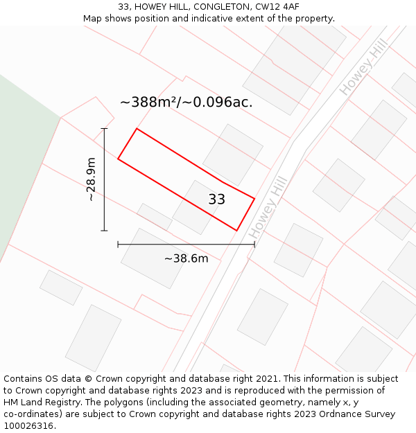 33, HOWEY HILL, CONGLETON, CW12 4AF: Plot and title map