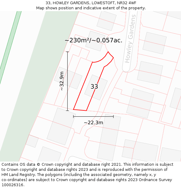 33, HOWLEY GARDENS, LOWESTOFT, NR32 4WF: Plot and title map