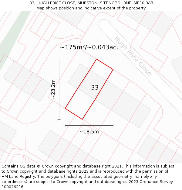 33, HUGH PRICE CLOSE, MURSTON, SITTINGBOURNE, ME10 3AR: Plot and title map