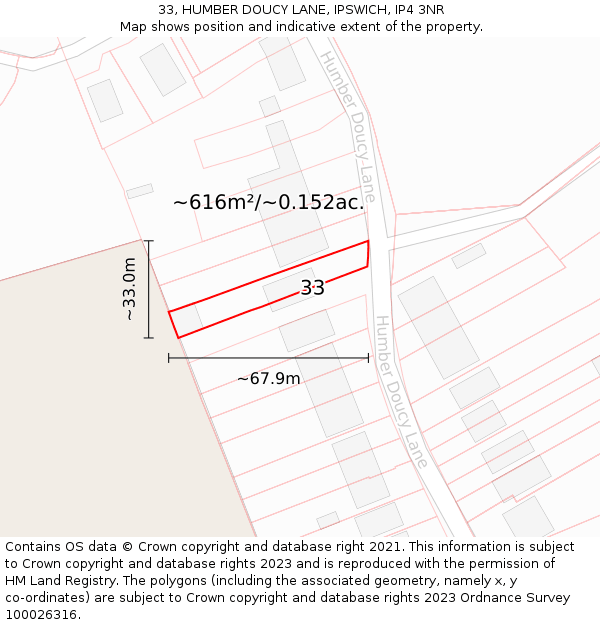 33, HUMBER DOUCY LANE, IPSWICH, IP4 3NR: Plot and title map