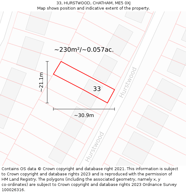 33, HURSTWOOD, CHATHAM, ME5 0XJ: Plot and title map
