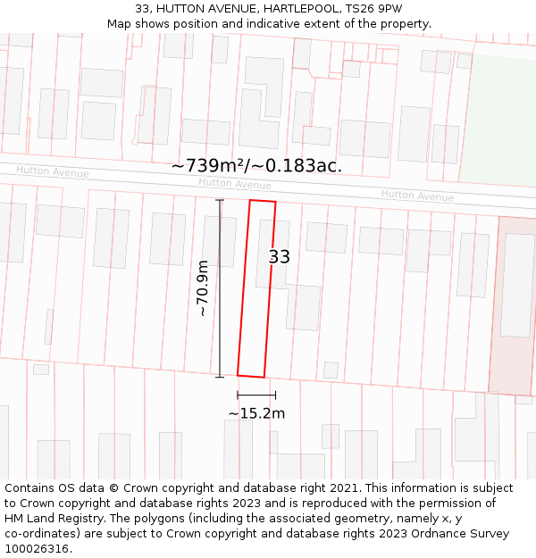 33, HUTTON AVENUE, HARTLEPOOL, TS26 9PW: Plot and title map