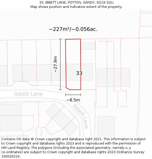 33, IBBETT LANE, POTTON, SANDY, SG19 2QU: Plot and title map