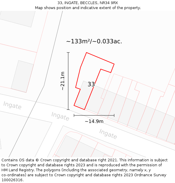 33, INGATE, BECCLES, NR34 9RX: Plot and title map