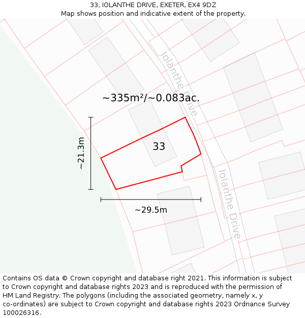 33, IOLANTHE DRIVE, EXETER, EX4 9DZ: Plot and title map