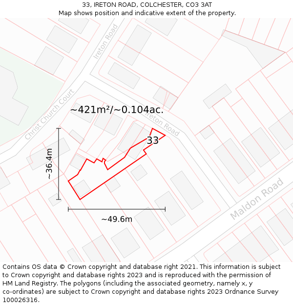 33, IRETON ROAD, COLCHESTER, CO3 3AT: Plot and title map