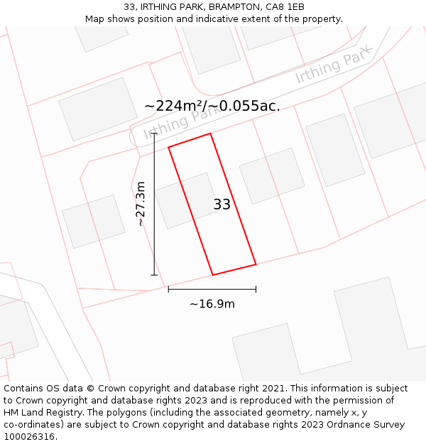 33, IRTHING PARK, BRAMPTON, CA8 1EB: Plot and title map