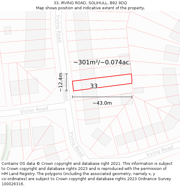 33, IRVING ROAD, SOLIHULL, B92 9DQ: Plot and title map