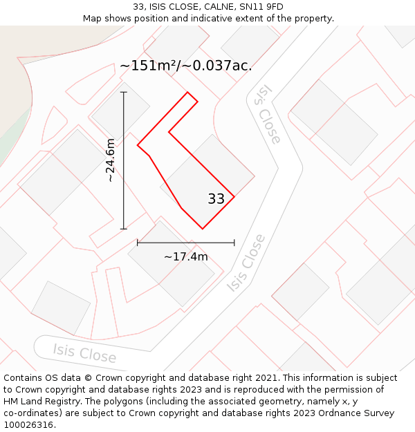 33, ISIS CLOSE, CALNE, SN11 9FD: Plot and title map