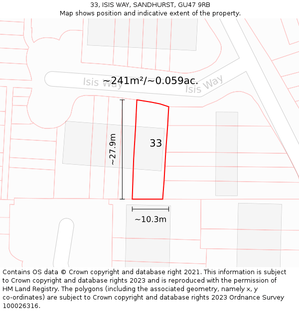 33, ISIS WAY, SANDHURST, GU47 9RB: Plot and title map