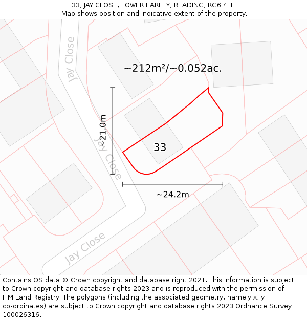33, JAY CLOSE, LOWER EARLEY, READING, RG6 4HE: Plot and title map
