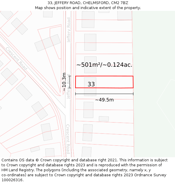 33, JEFFERY ROAD, CHELMSFORD, CM2 7BZ: Plot and title map