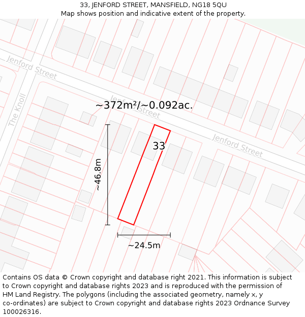 33, JENFORD STREET, MANSFIELD, NG18 5QU: Plot and title map