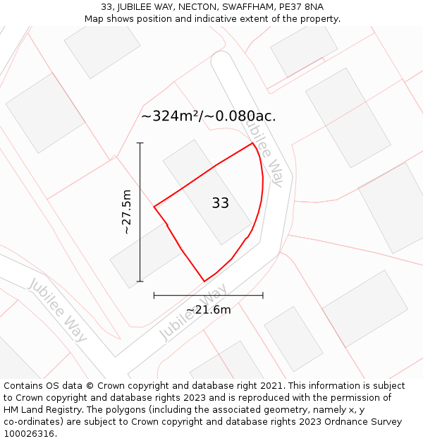 33, JUBILEE WAY, NECTON, SWAFFHAM, PE37 8NA: Plot and title map