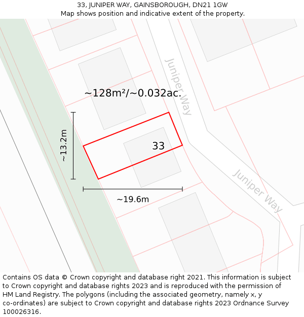 33, JUNIPER WAY, GAINSBOROUGH, DN21 1GW: Plot and title map