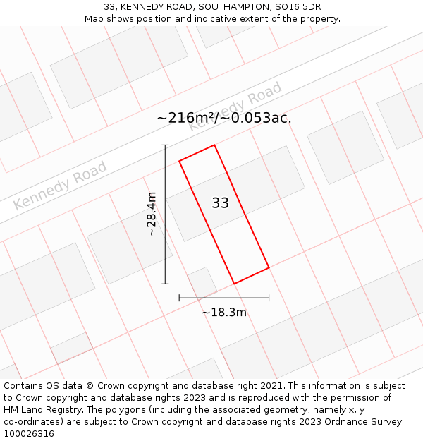 33, KENNEDY ROAD, SOUTHAMPTON, SO16 5DR: Plot and title map