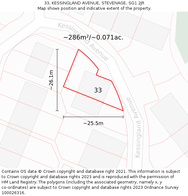 33, KESSINGLAND AVENUE, STEVENAGE, SG1 2JR: Plot and title map