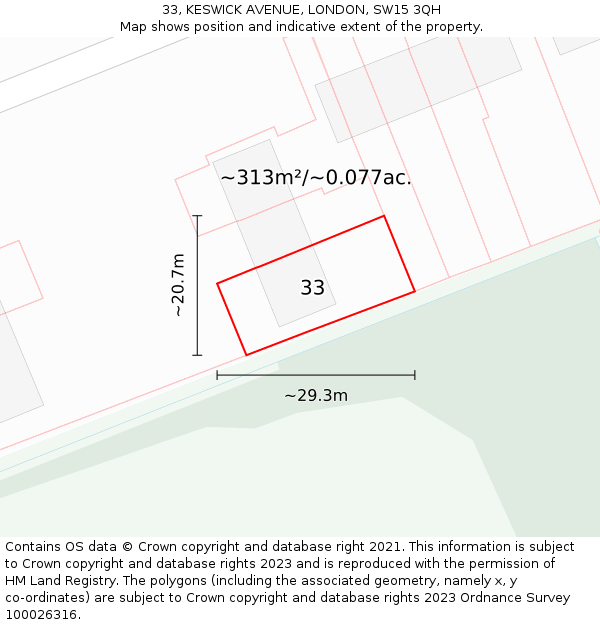 33, KESWICK AVENUE, LONDON, SW15 3QH: Plot and title map