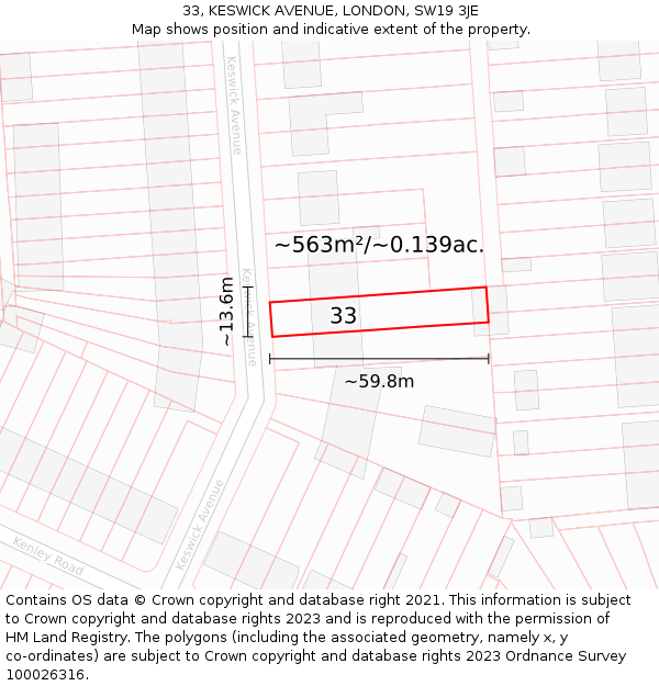 33, KESWICK AVENUE, LONDON, SW19 3JE: Plot and title map
