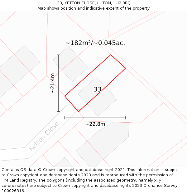 33, KETTON CLOSE, LUTON, LU2 0RQ: Plot and title map