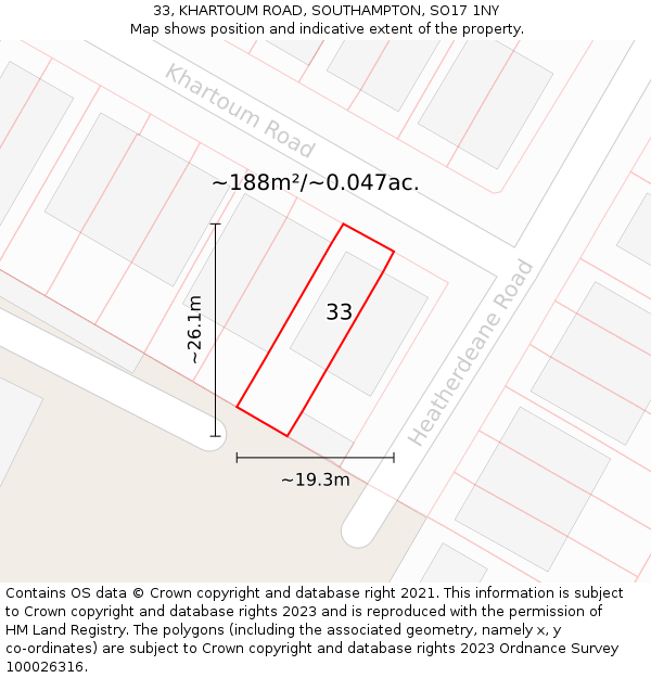 33, KHARTOUM ROAD, SOUTHAMPTON, SO17 1NY: Plot and title map