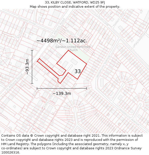 33, KILBY CLOSE, WATFORD, WD25 9FJ: Plot and title map