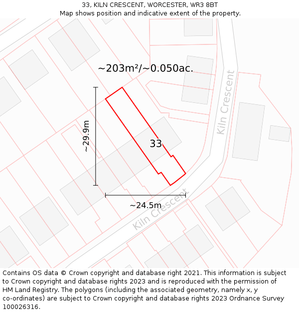 33, KILN CRESCENT, WORCESTER, WR3 8BT: Plot and title map