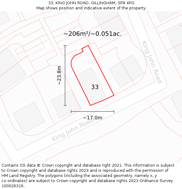 33, KING JOHN ROAD, GILLINGHAM, SP8 4PG: Plot and title map