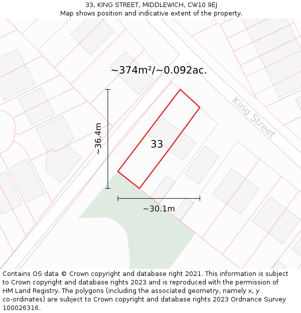33, KING STREET, MIDDLEWICH, CW10 9EJ: Plot and title map