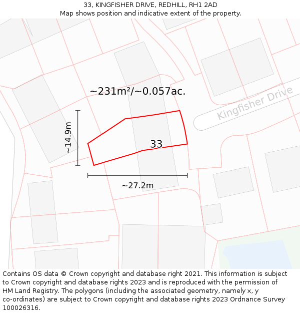 33, KINGFISHER DRIVE, REDHILL, RH1 2AD: Plot and title map