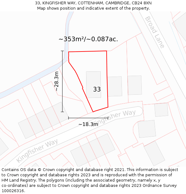 33, KINGFISHER WAY, COTTENHAM, CAMBRIDGE, CB24 8XN: Plot and title map