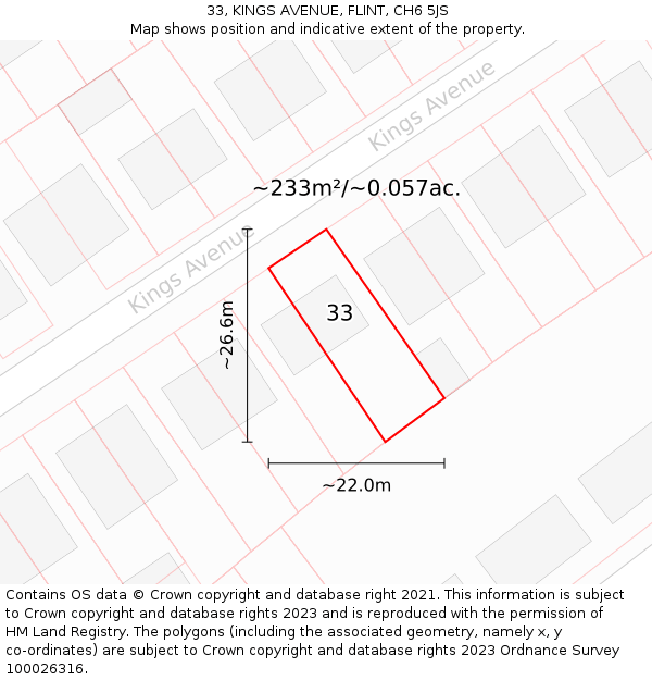 33, KINGS AVENUE, FLINT, CH6 5JS: Plot and title map