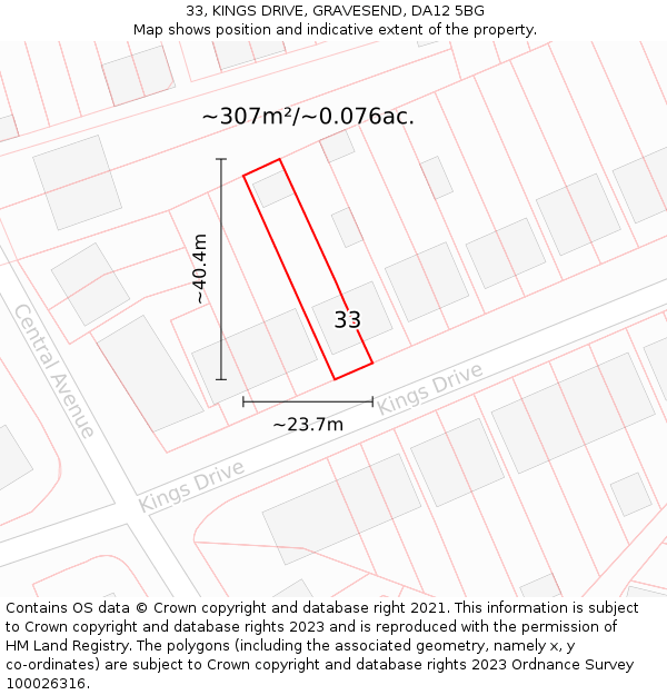 33, KINGS DRIVE, GRAVESEND, DA12 5BG: Plot and title map