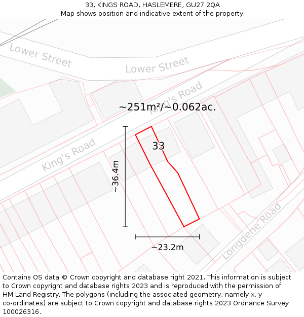 33, KINGS ROAD, HASLEMERE, GU27 2QA: Plot and title map