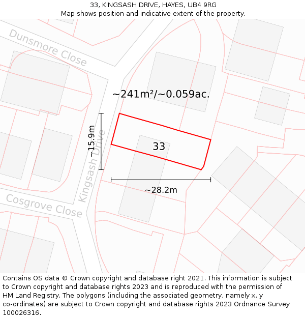 33, KINGSASH DRIVE, HAYES, UB4 9RG: Plot and title map