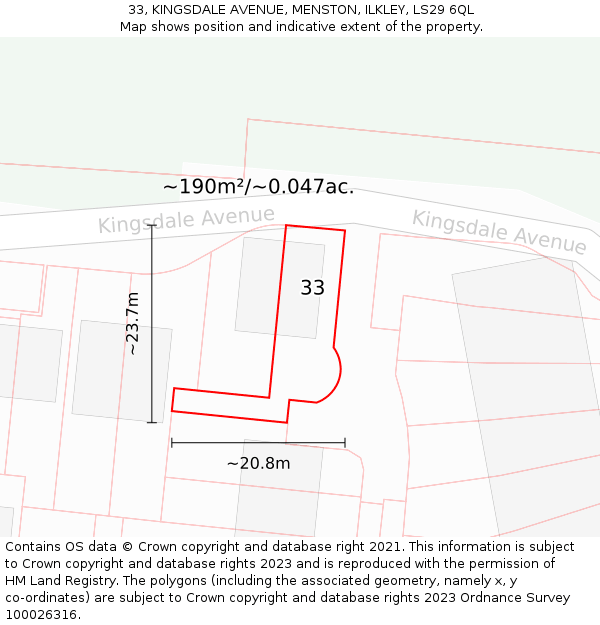 33, KINGSDALE AVENUE, MENSTON, ILKLEY, LS29 6QL: Plot and title map