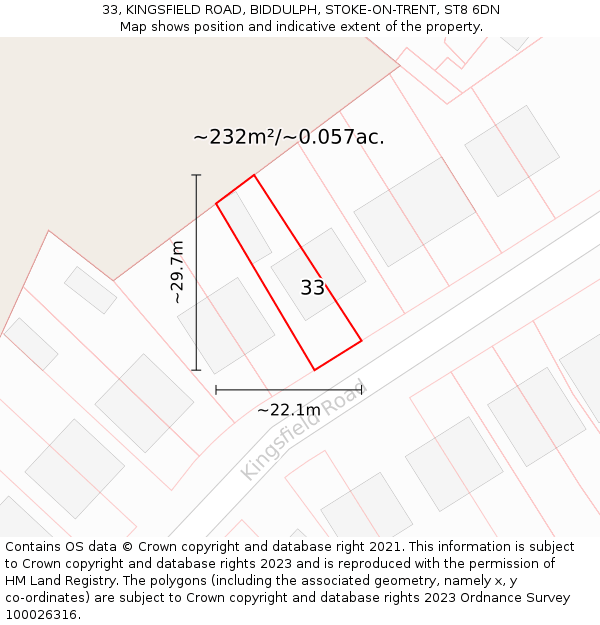 33, KINGSFIELD ROAD, BIDDULPH, STOKE-ON-TRENT, ST8 6DN: Plot and title map