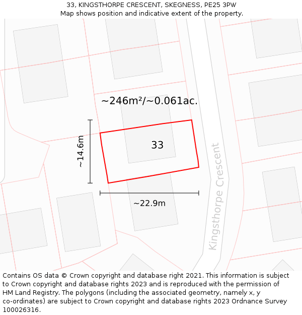 33, KINGSTHORPE CRESCENT, SKEGNESS, PE25 3PW: Plot and title map