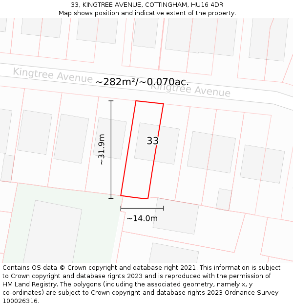 33, KINGTREE AVENUE, COTTINGHAM, HU16 4DR: Plot and title map