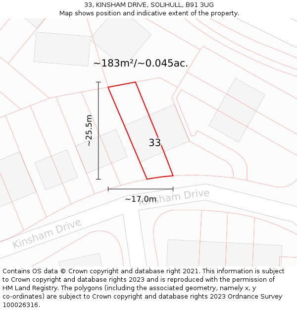 33, KINSHAM DRIVE, SOLIHULL, B91 3UG: Plot and title map