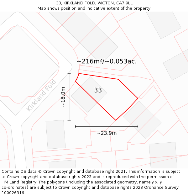 33, KIRKLAND FOLD, WIGTON, CA7 9LL: Plot and title map