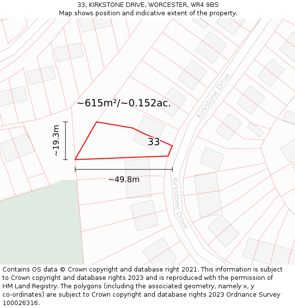 33, KIRKSTONE DRIVE, WORCESTER, WR4 9BS: Plot and title map